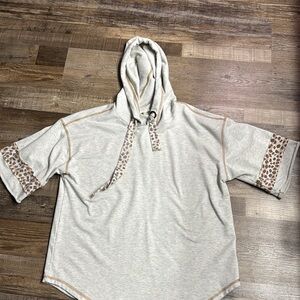 Jodifl Oversized Hoodie Top | Leopard Trim | Size Small (Fits M)